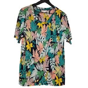 Jaclyn Smith Womens Tropical Leaf Print Pleated Knit Top XXL Plus Size